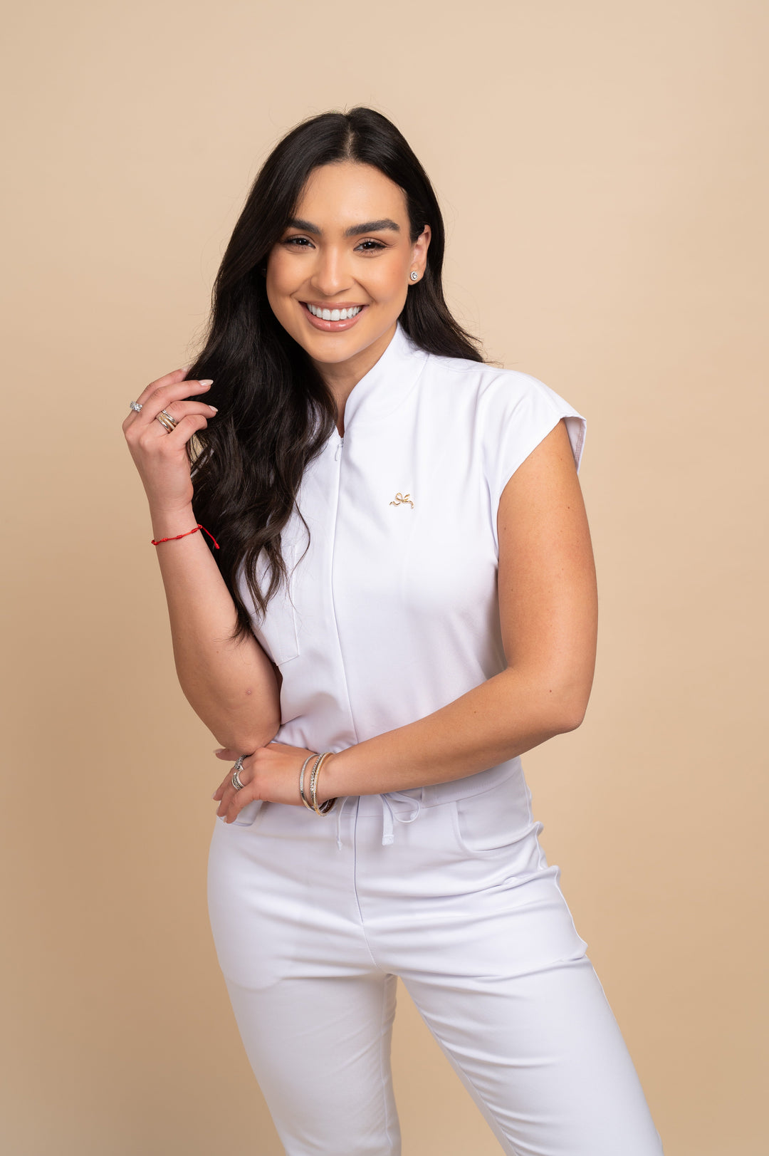 Elegant white scrub jumpsuit Alexia