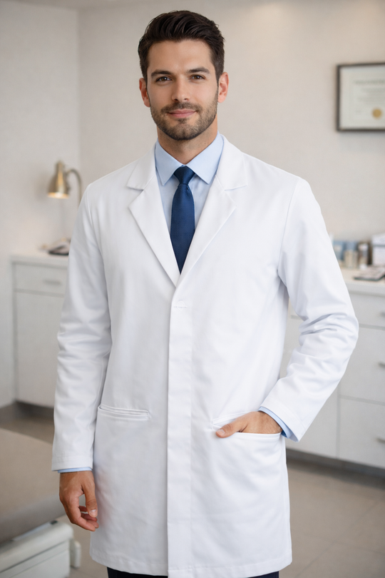 Lyon Men's White Lab Coat front view