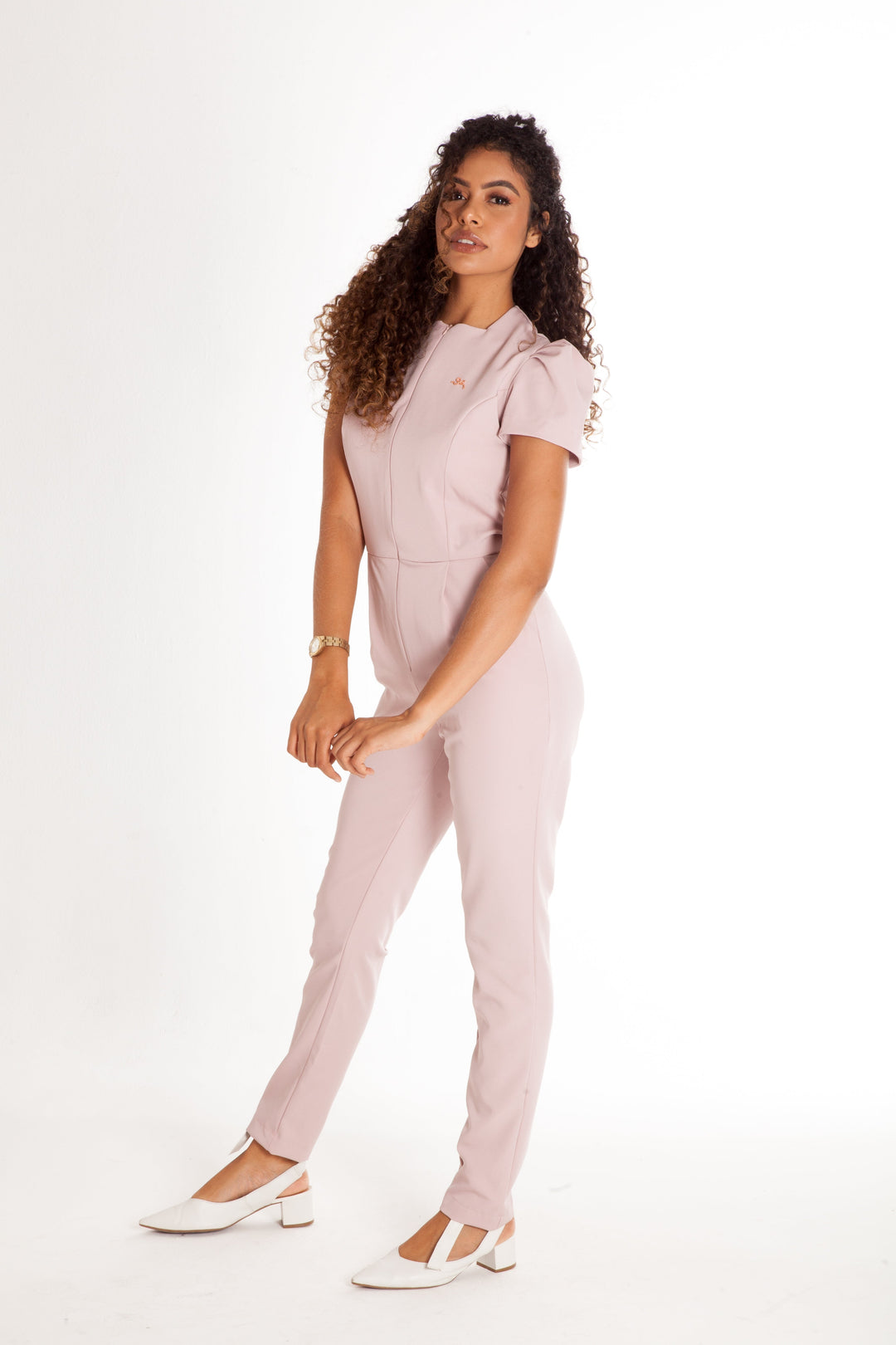 Professional wearing Lille women’s blush scrub jumpsuit