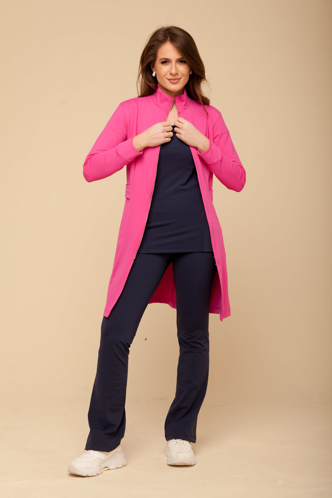 Performance pink lab coat for healthcare and wellness professionals