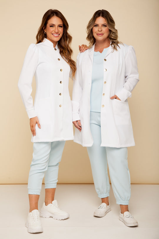 Tailored white lab coat for women with refined professional fit