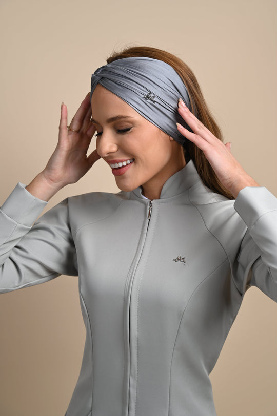 Gray Bardot Turban Headband for Women | Soft Stretch Hair Accessory