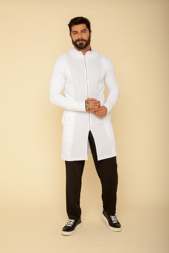 Slim fit men's white medical lab coat