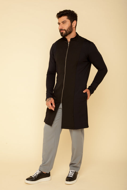 Professional men's black long sleeve lab coat by Le Petit Scrubs
