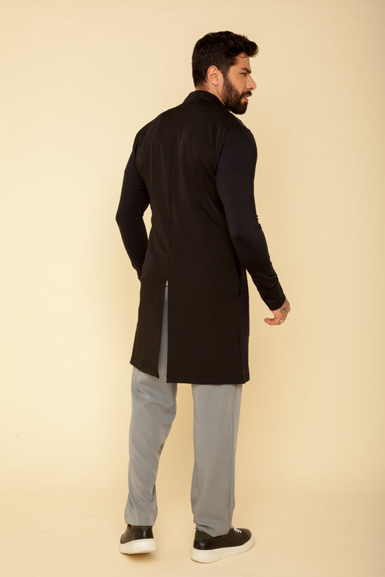 Men's black long sleeve lab coat by Le Petit Scrubs
