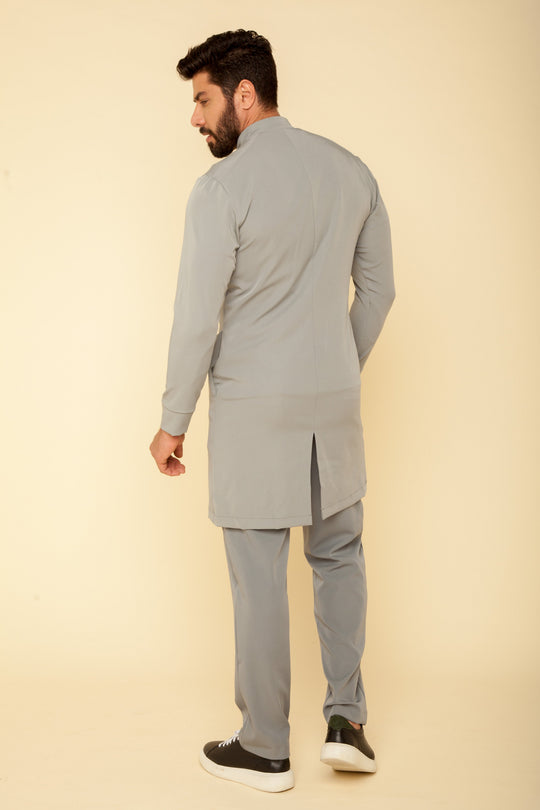 Back gabardine lab coat in gray