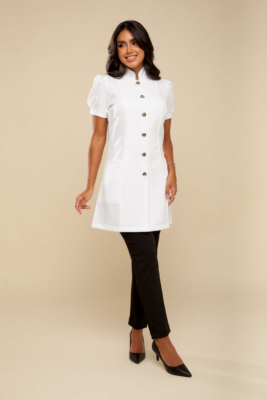 France Women's White Short Sleeve Lab Coat