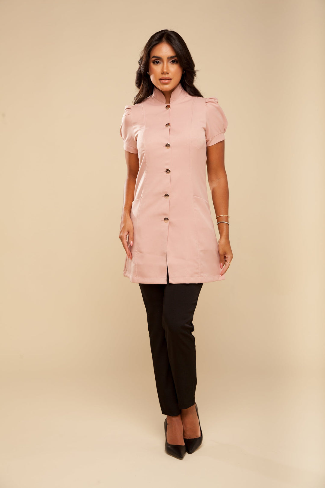 France Women's Rose Short Sleeve Lab Coat