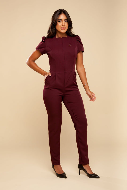 Wine one-piece scrub jumpsuit by Le Petit Scrubs