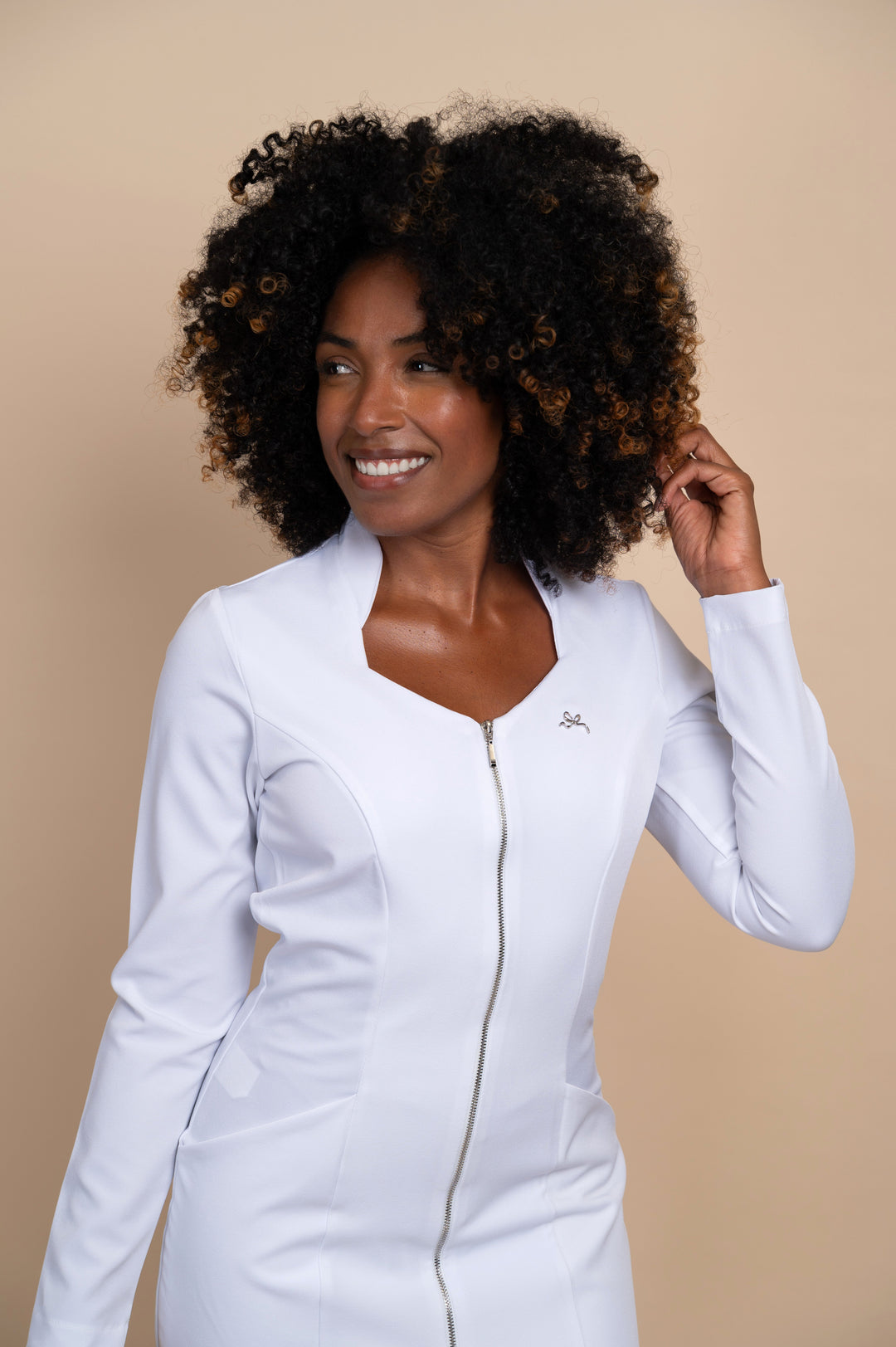 Women’s white medical lab coat with refined professional fit