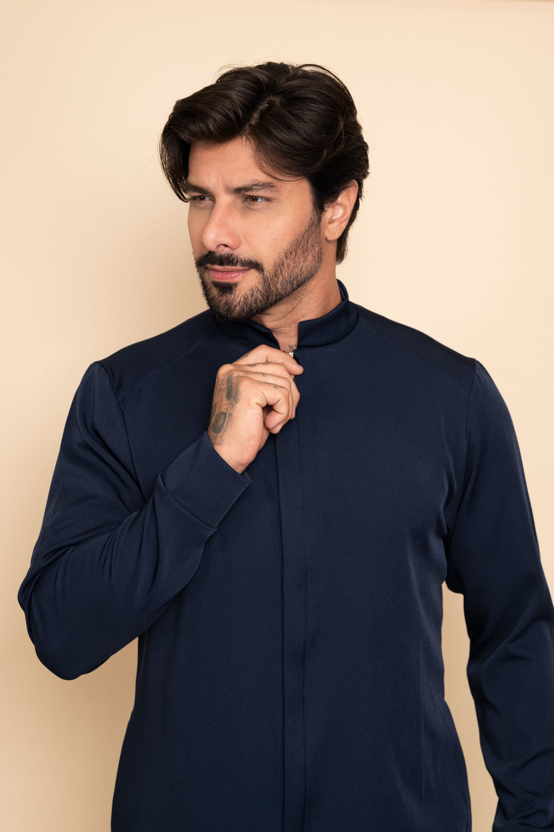 Fabrice Men's Navy Lab Coat front view