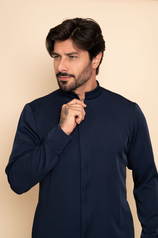 Fabrice Men's Navy Lab Coat front view