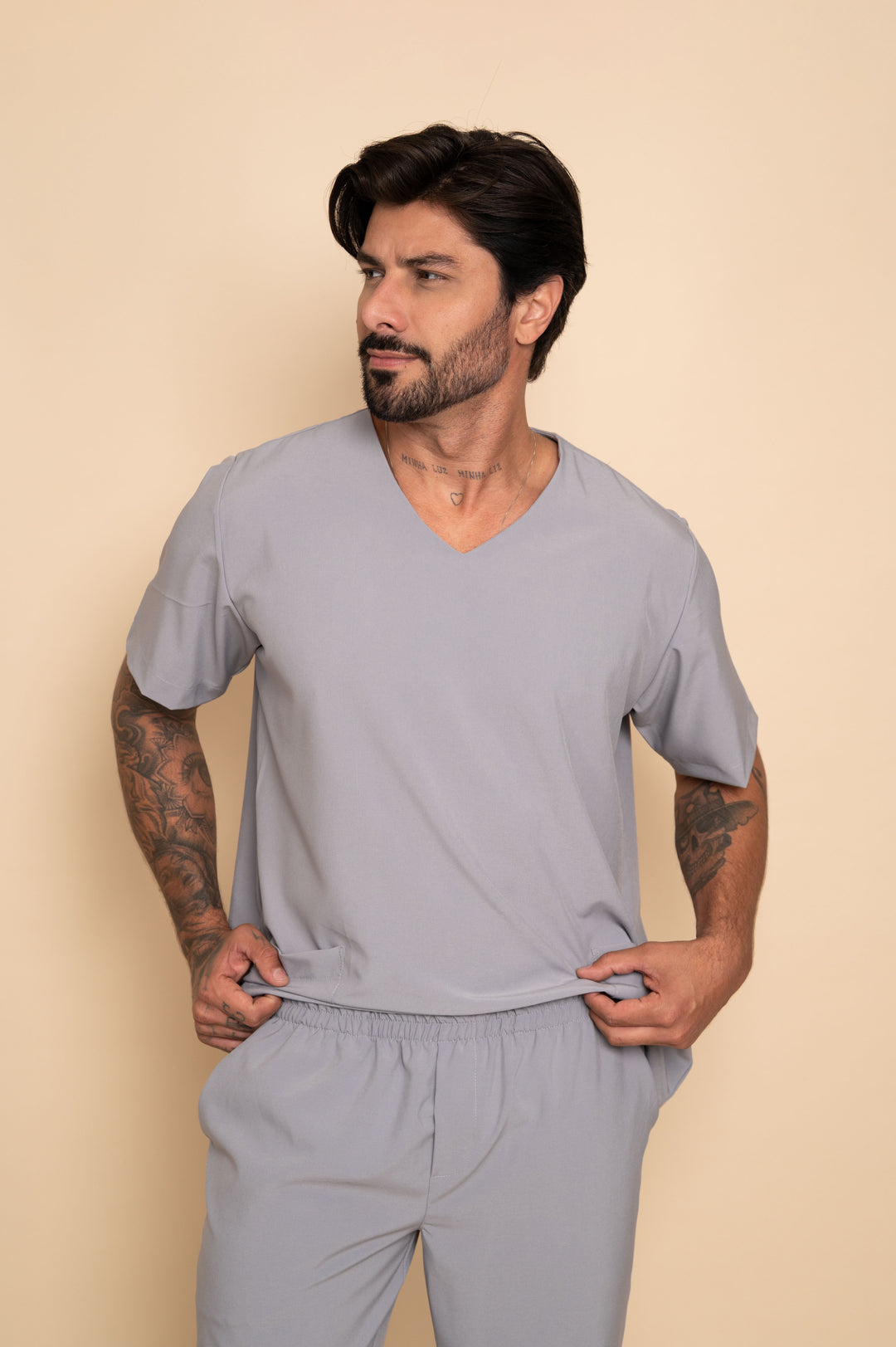 Nantes Men's Gray Scrub Set front view