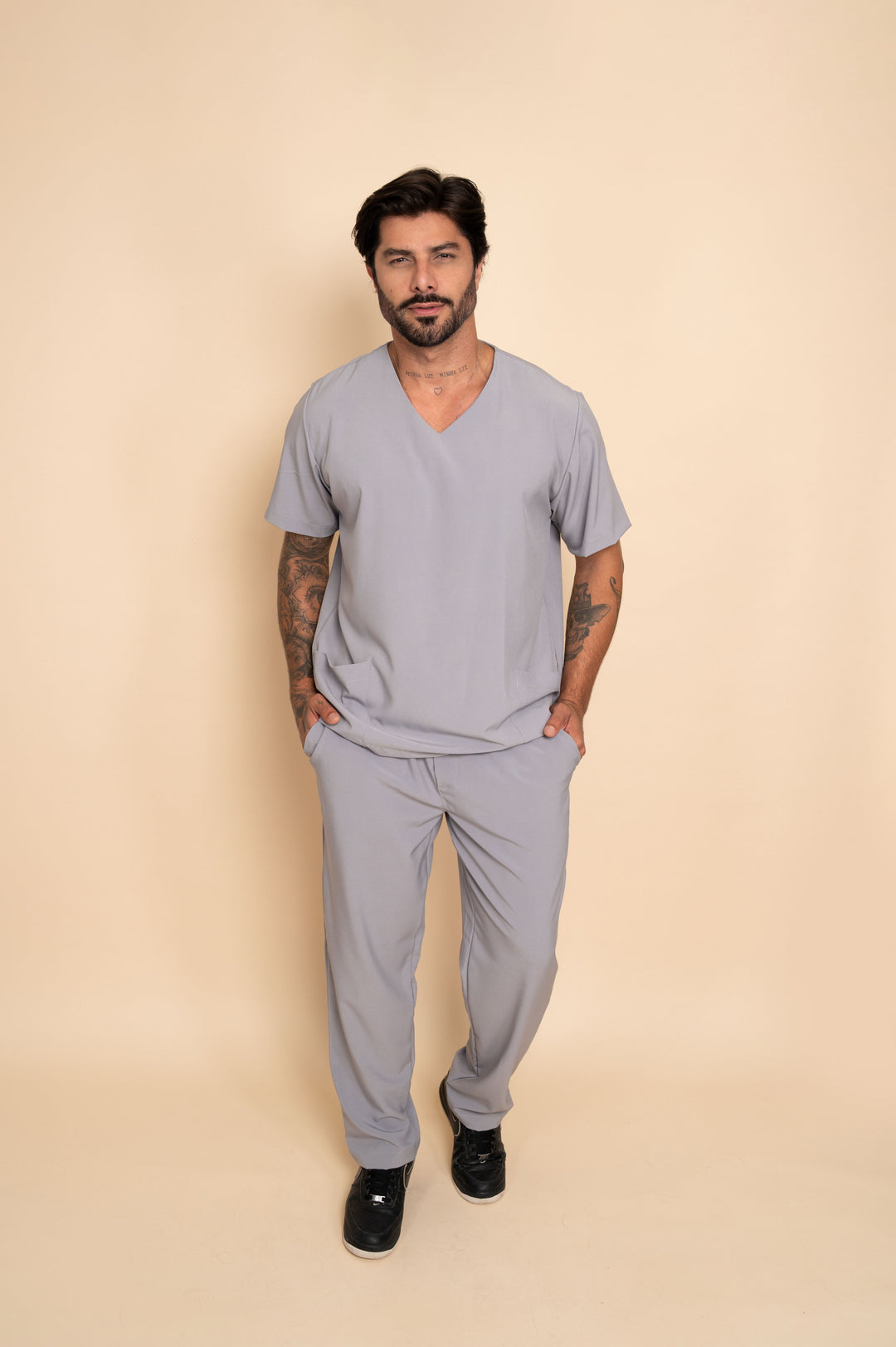 Professional men's gray scrubs by Le Petit Scrubs