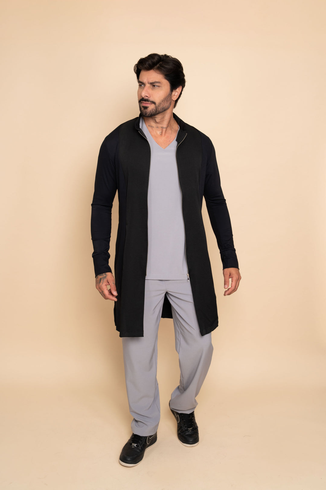 Black long sleeve lab coat by Le Petit Scrubs
