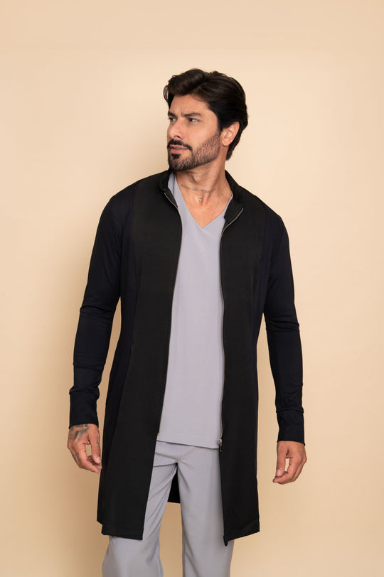 Theo men's black lab coat with zipper closure