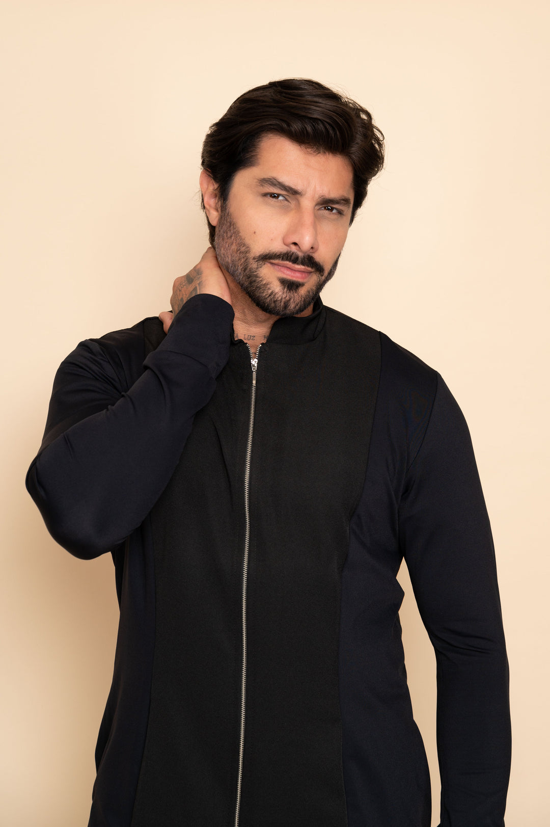 Theo Men's Black Long Sleeve Lab Coat front view