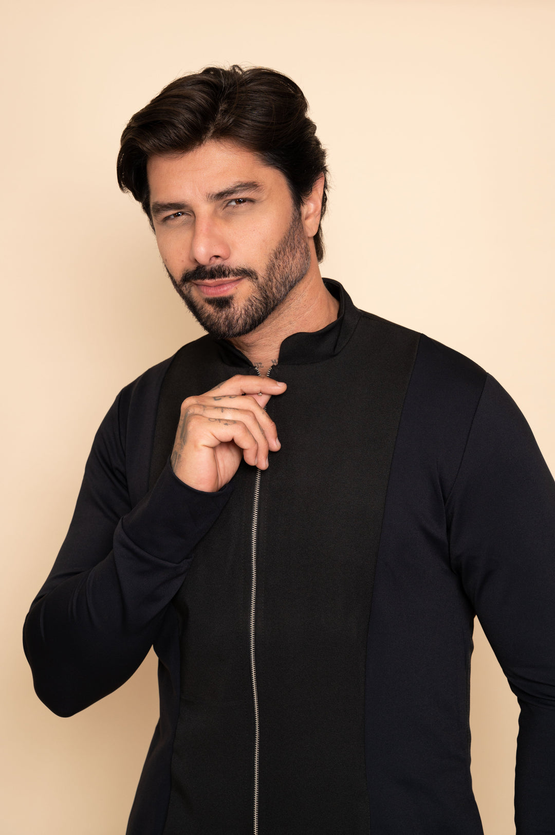 Men's  long sleeve lab coat with mandarin collar