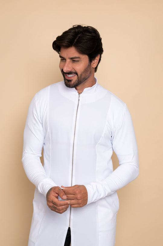 Theo Men's White Long Sleeve Lab Coat front view