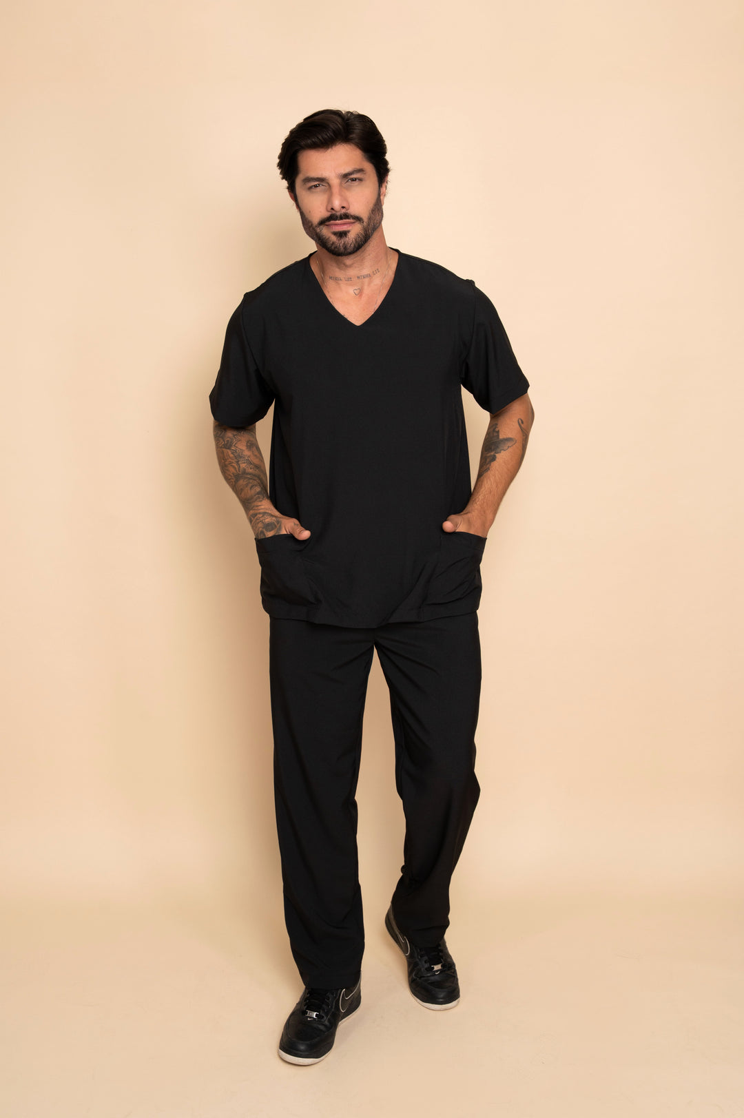 Nantes Men's Black Scrub Set front view