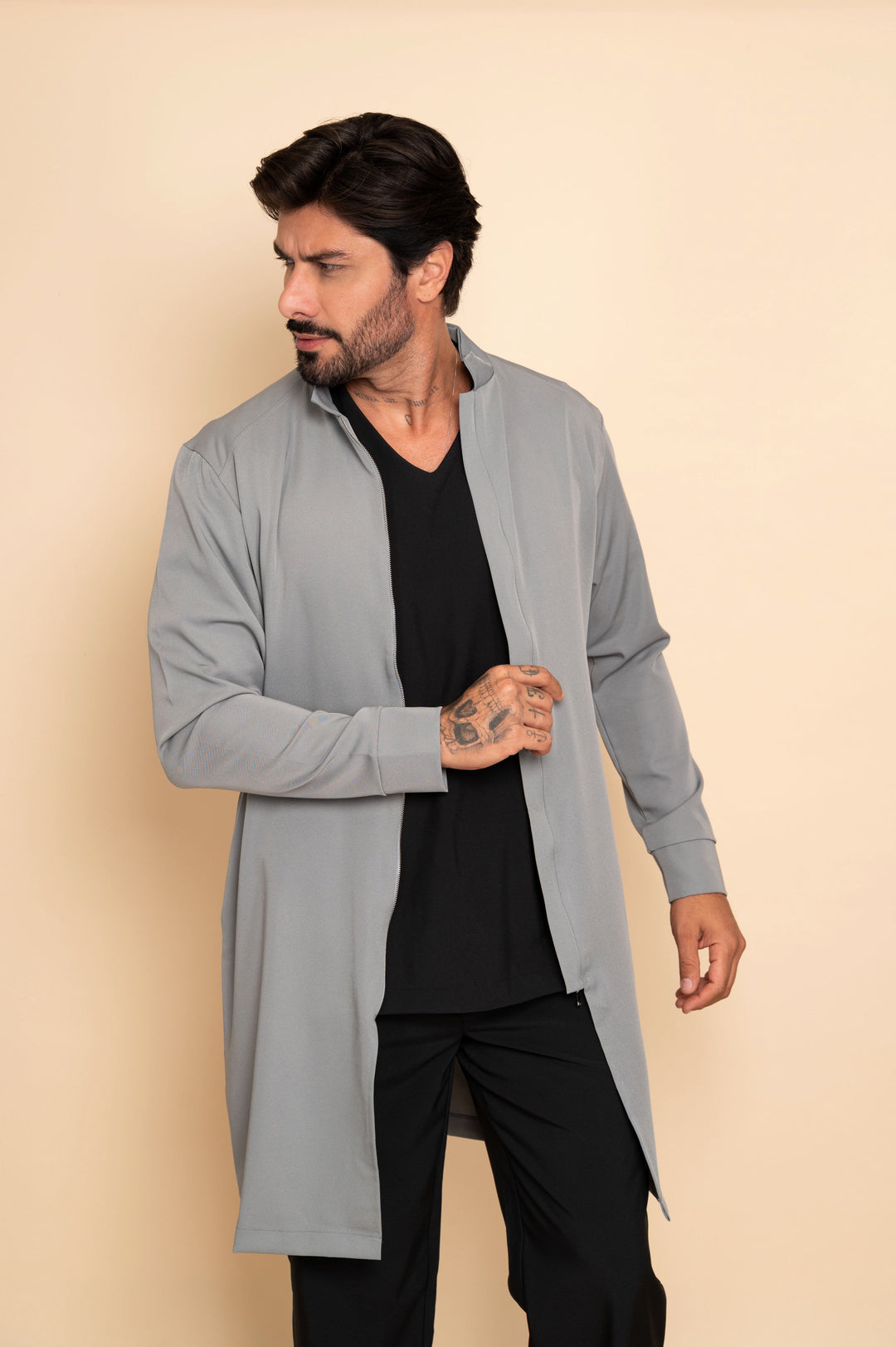 Professional men's gray lab coat by Le Petit Scrubs