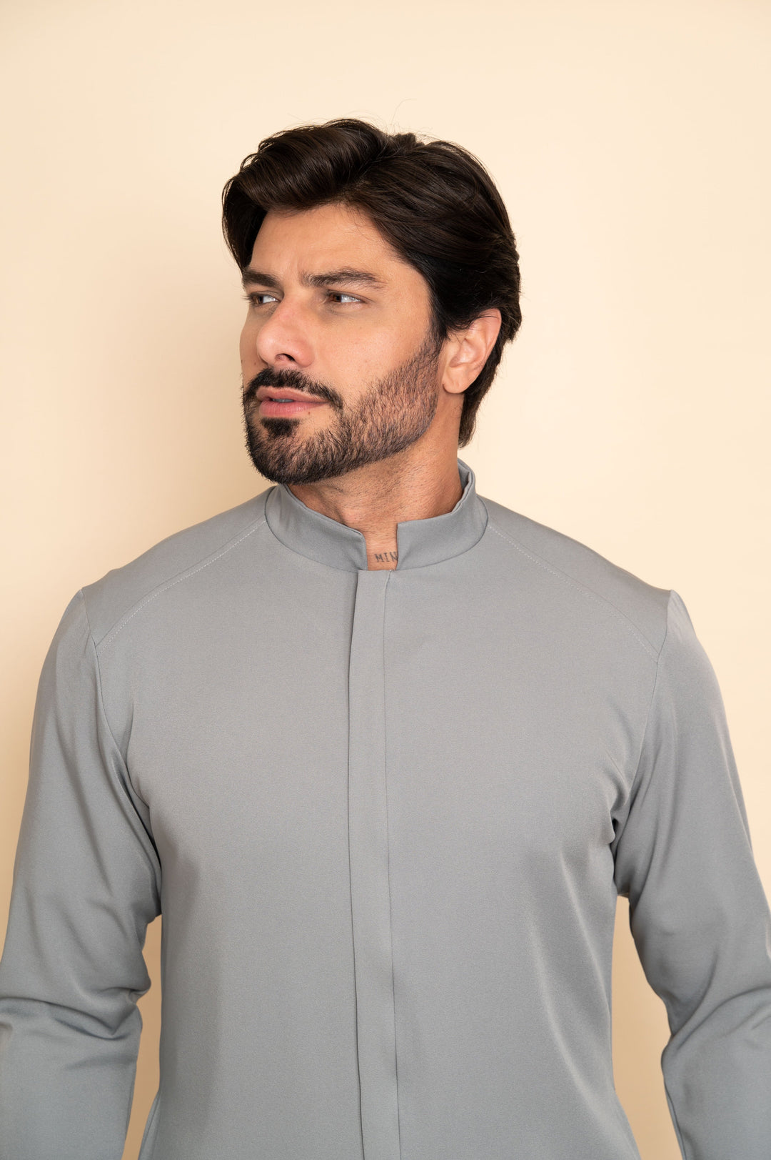 Men's Gray Fabrice Lab Coat with mandarin collar
