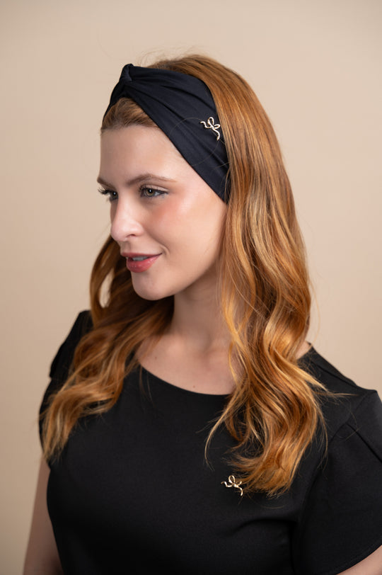 Black Bardot Turban Headband for Women | Soft Stretch Hair Accessory