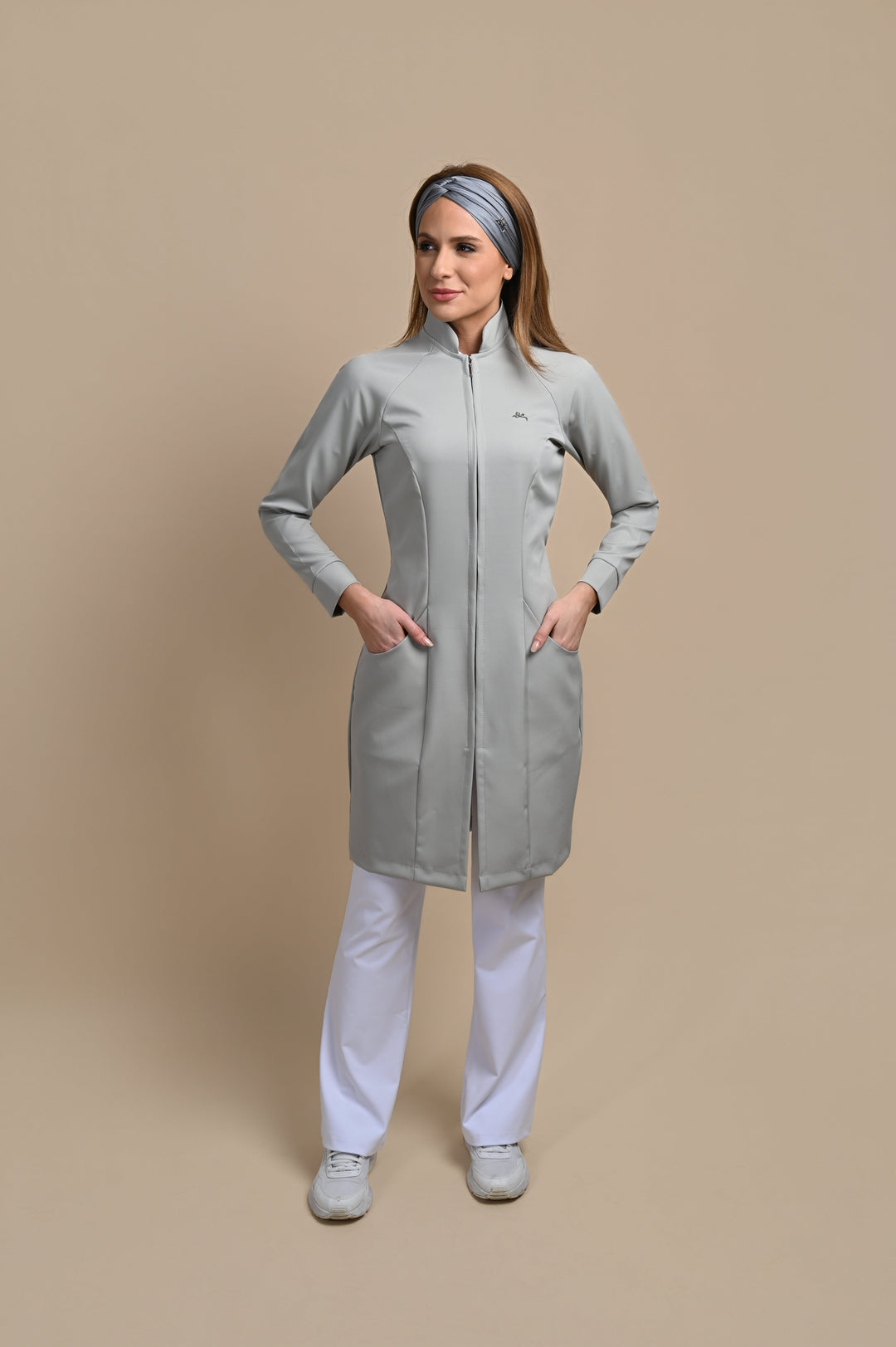 Professional light gray lab coat for healthcare and wellness professionals