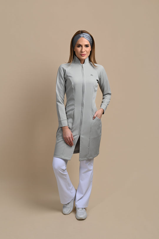 Louise women’s lab coat with hidden zipper closure