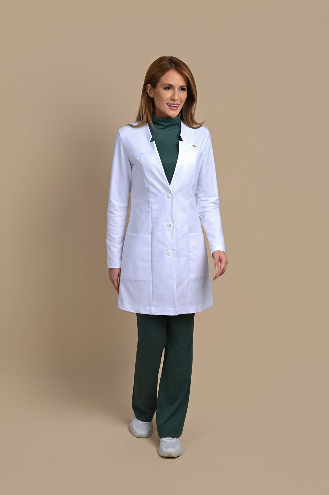 Chloe premium lab coat with classic white design