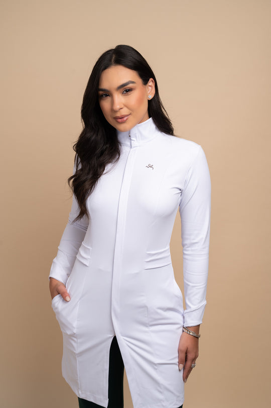 Maya performance women’s white lab coat by Le Petit Scrubs
