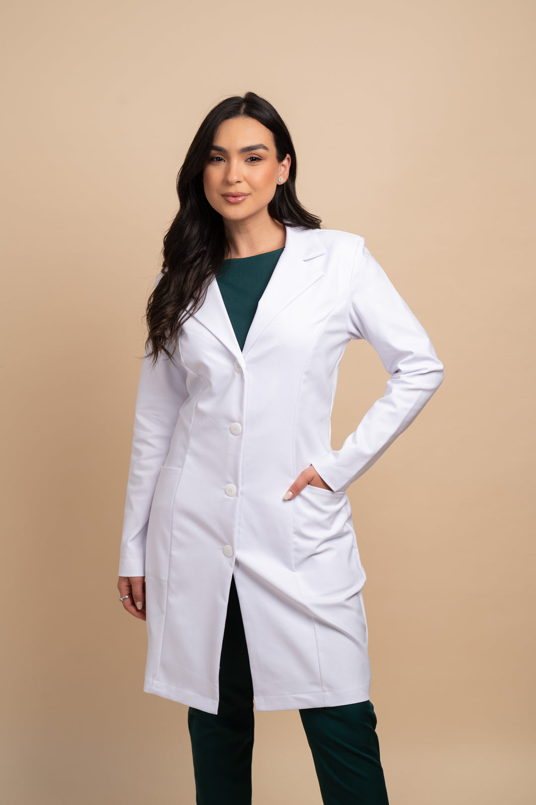 Nice women’s lab coat with structured shoulders and refined silhouette