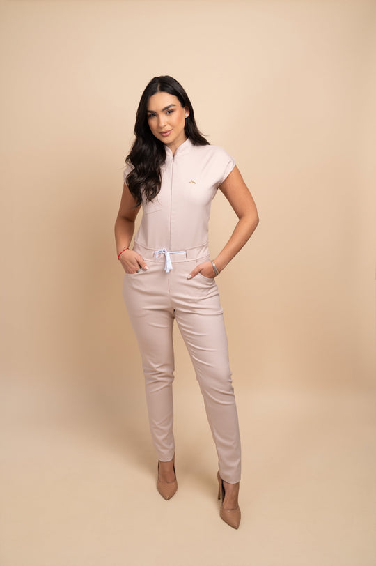 Nude medical jumpsuit with refined professional fit