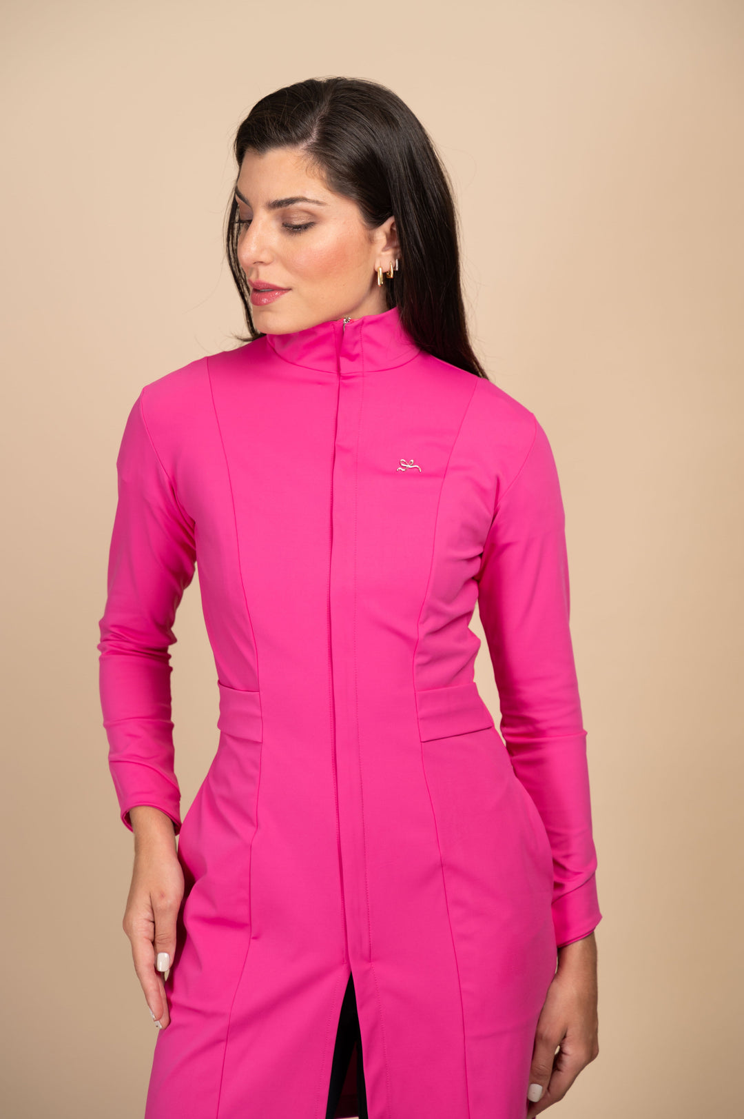 Pink lab coat for women with zipper front closure