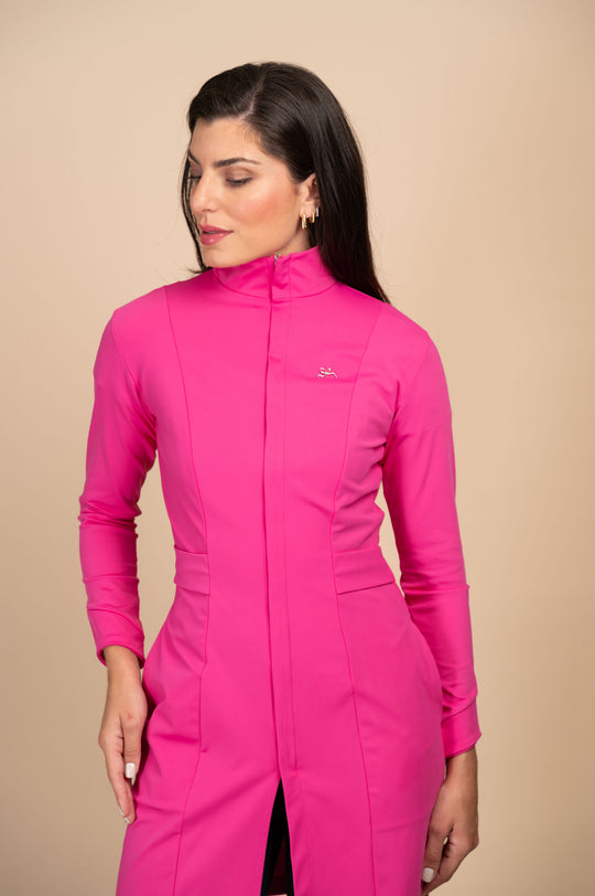Pink lab coat for women with zipper front closure