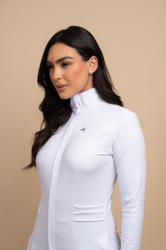 Women’s white performance lab coat Maya with stretch fabric