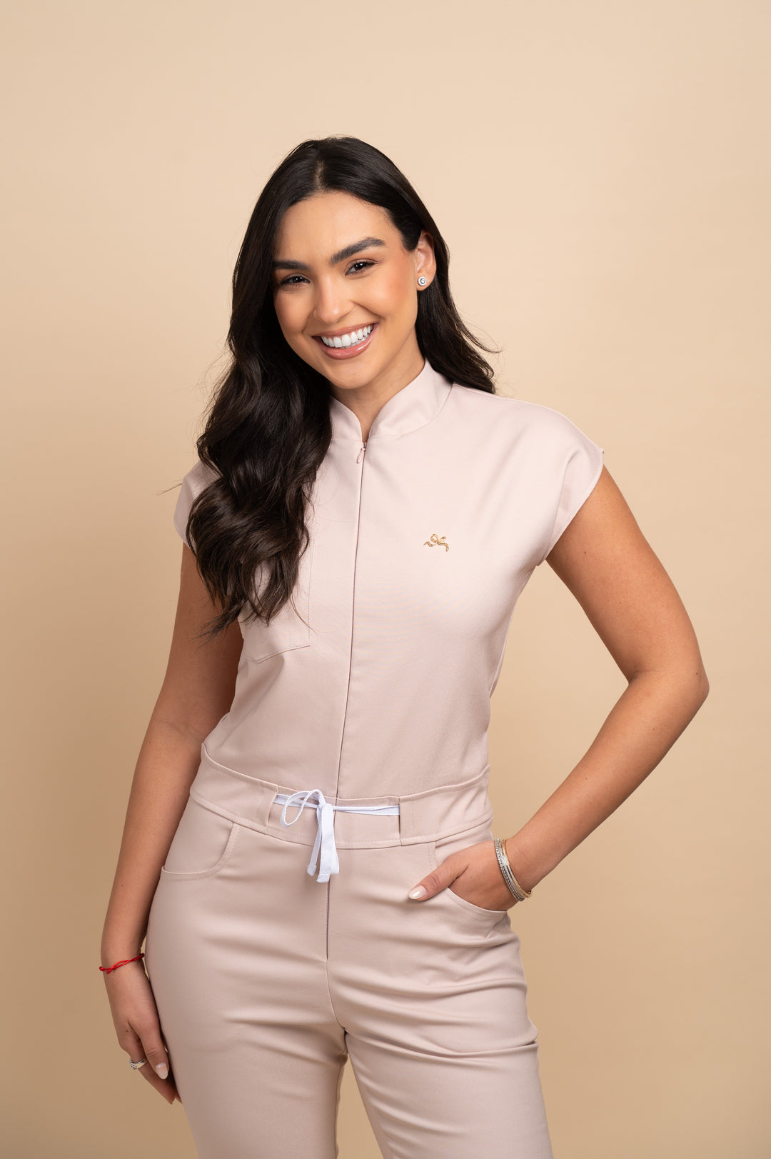Womens nude scrub jumpsuit Alexia by Le Petit scrubs