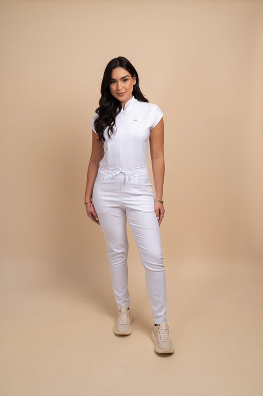 Womens white scrub jumpsuit Alexia